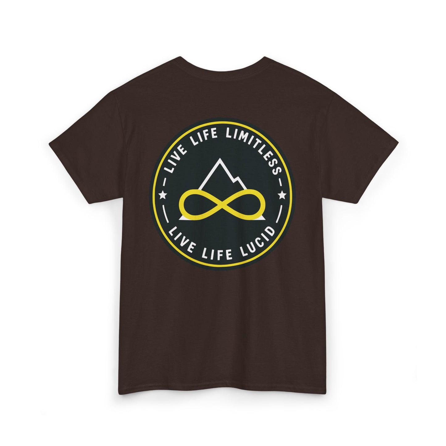 Maroon Live Life Limitless Badge Tee, back badge graphic, flat lay