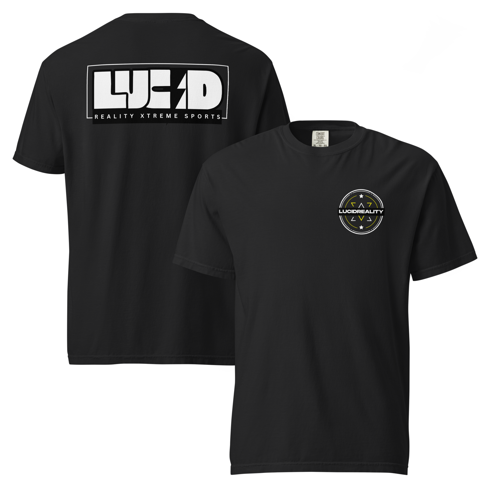 Lucid Reality Lucid Bolt Tee, lightning bolt back print, garment-dyed unisex t-shirt