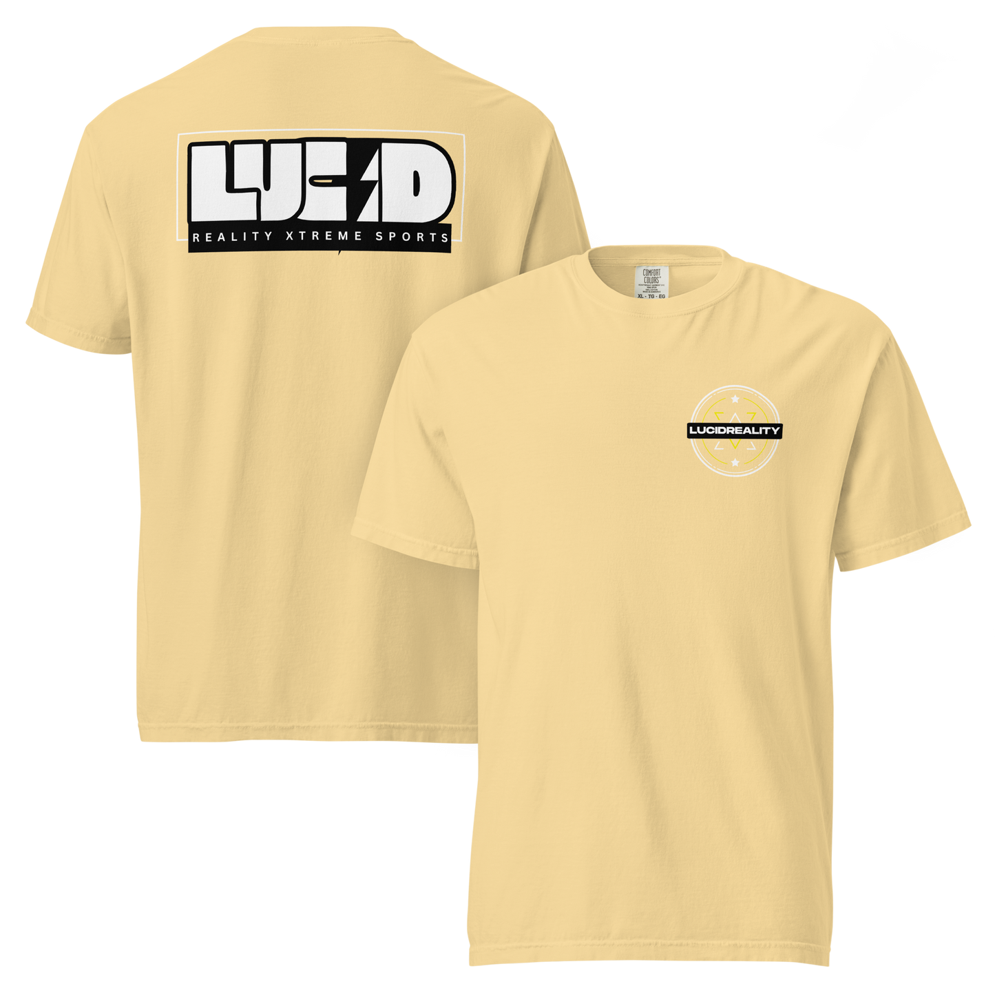 Lucid Reality Lucid Bolt Tee, lightning bolt back print, garment-dyed unisex t-shirt