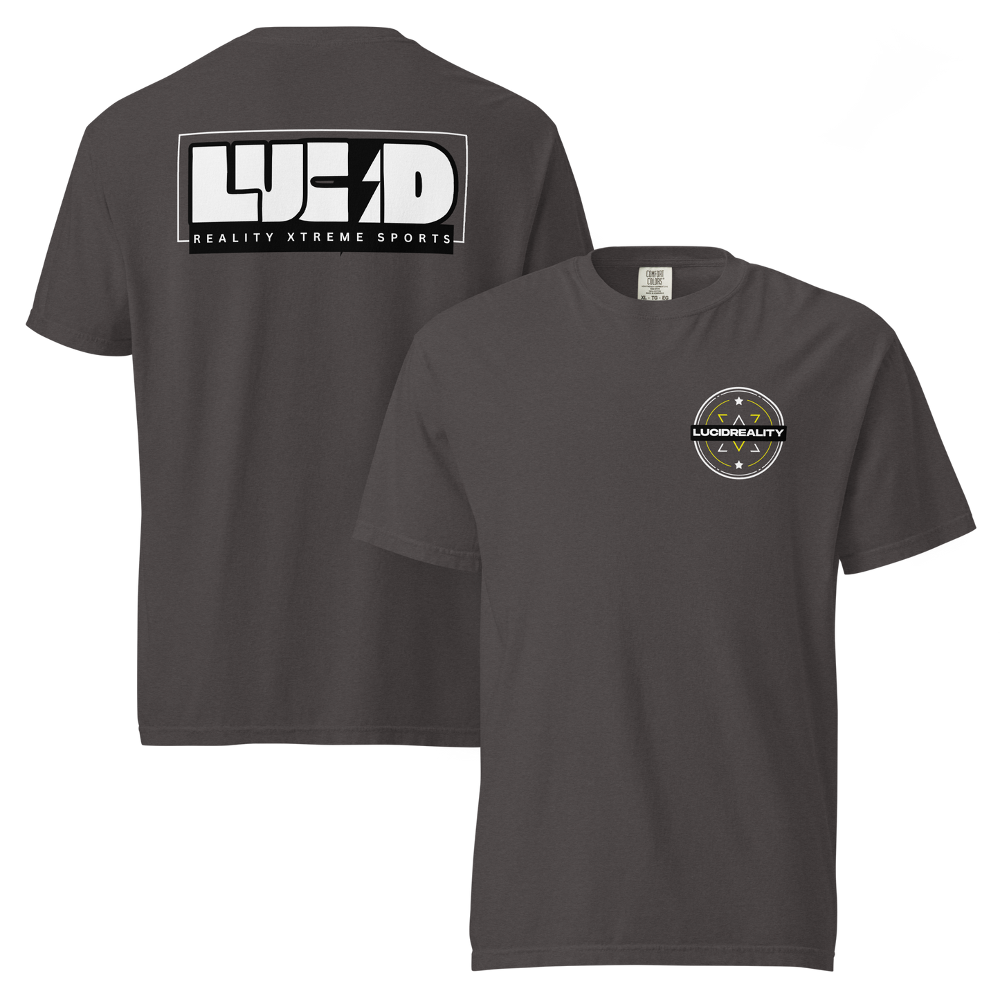 Lucid Reality Lucid Bolt Tee, lightning bolt back print, garment-dyed unisex t-shirt