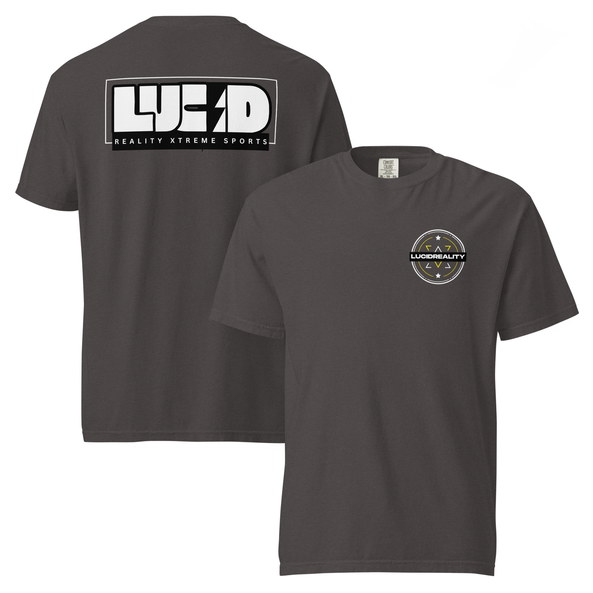 Lucid Reality Lucid Bolt Tee, lightning bolt back print, garment-dyed unisex t-shirt