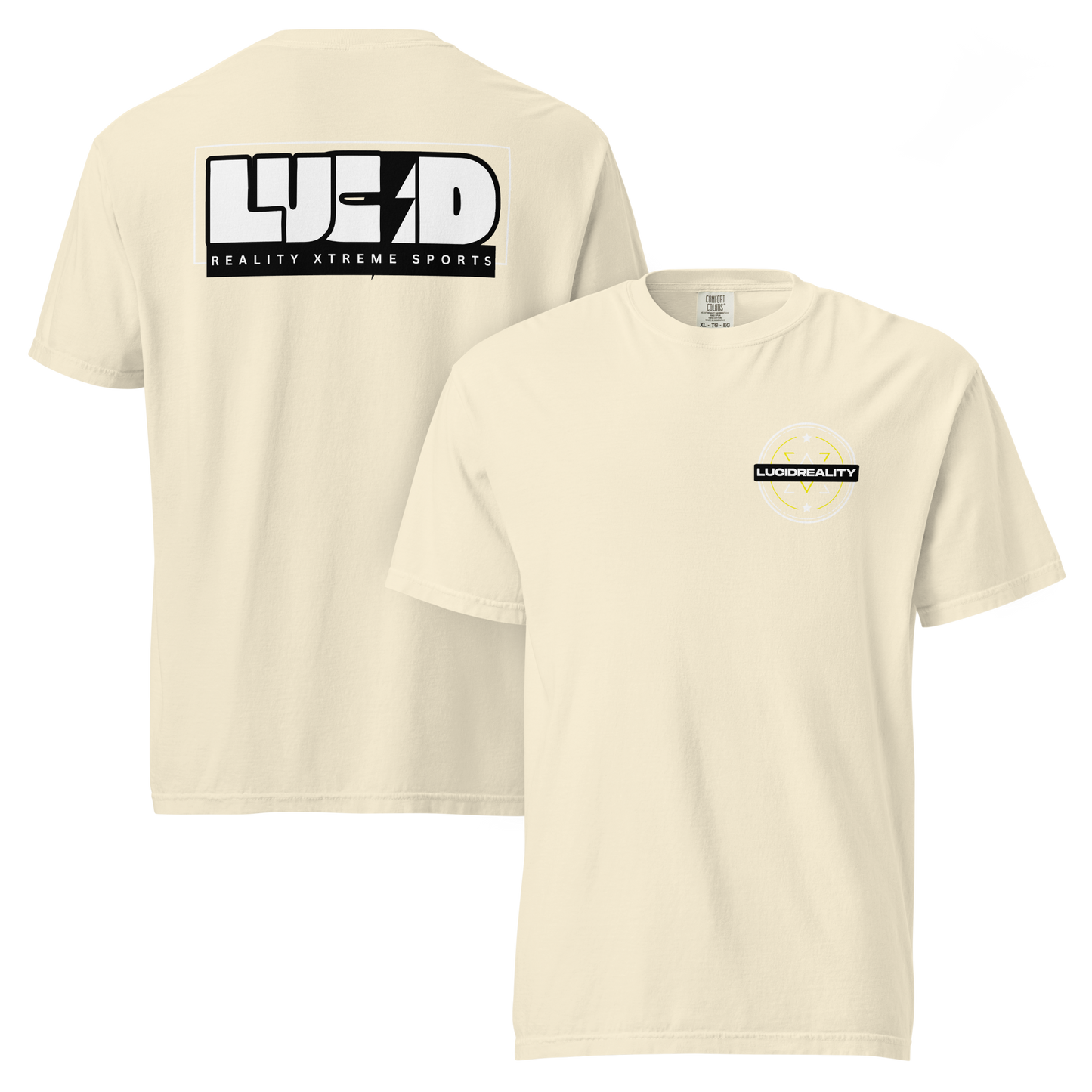 Lucid Reality Lucid Bolt Tee, lightning bolt back print, garment-dyed unisex t-shirt