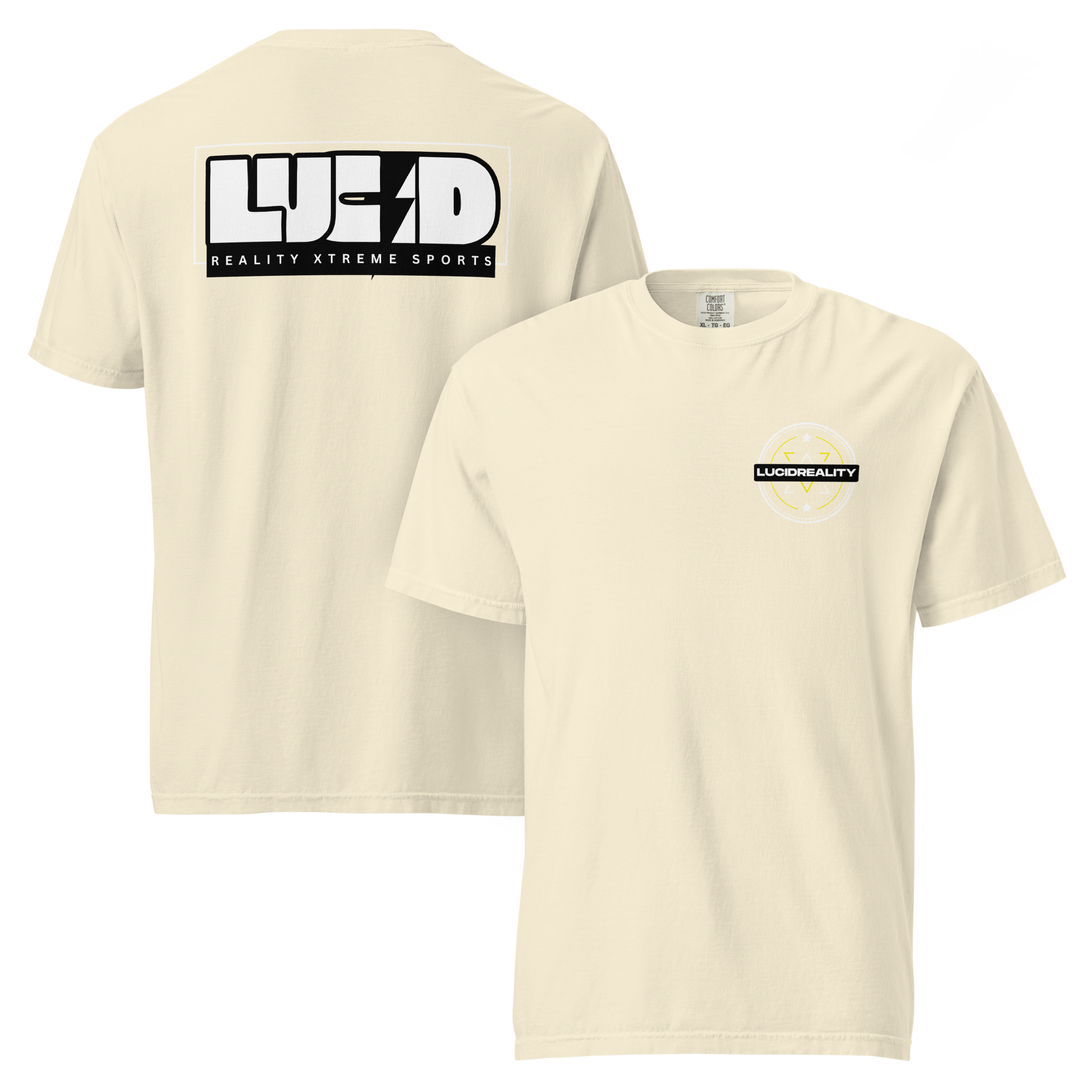 Lucid Reality Lucid Bolt Tee, lightning bolt back print, garment-dyed unisex t-shirt