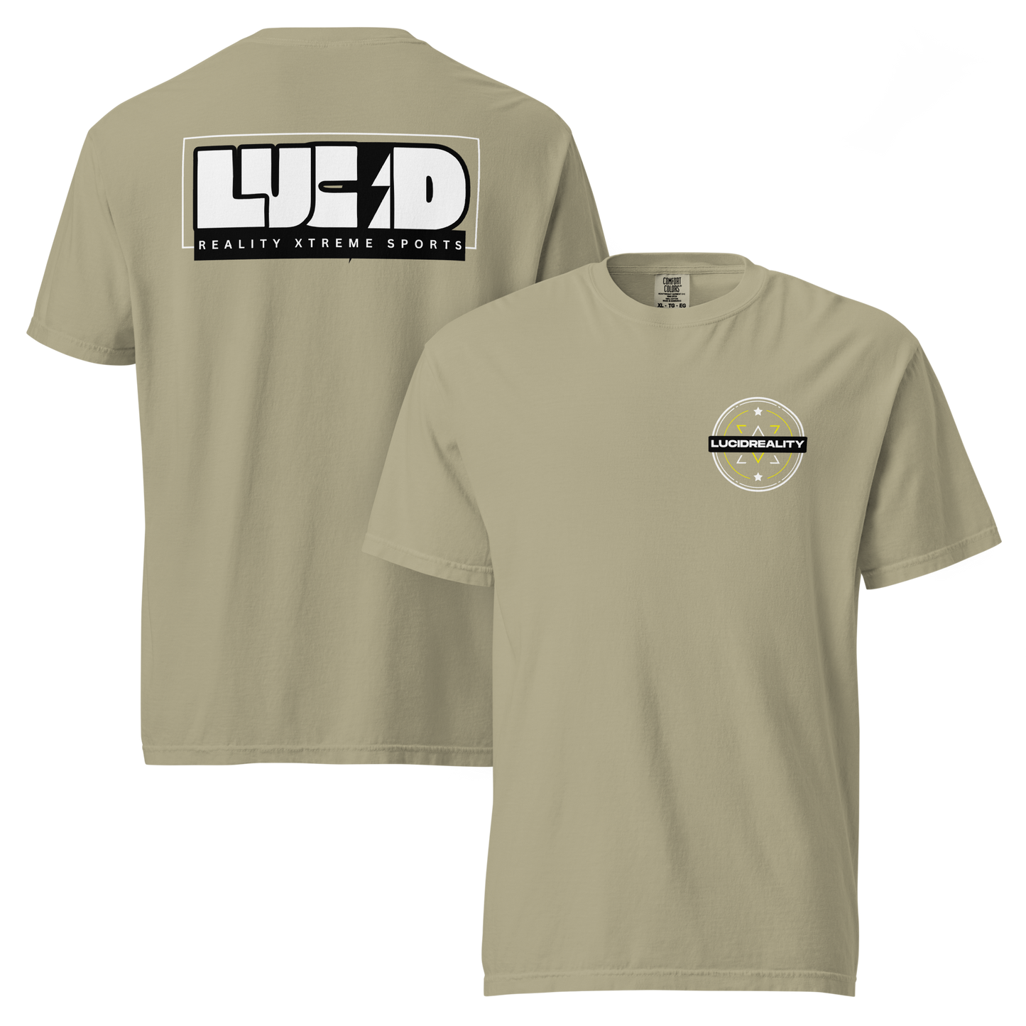 Lucid Reality Lucid Bolt Tee, lightning bolt back print, garment-dyed unisex t-shirt
