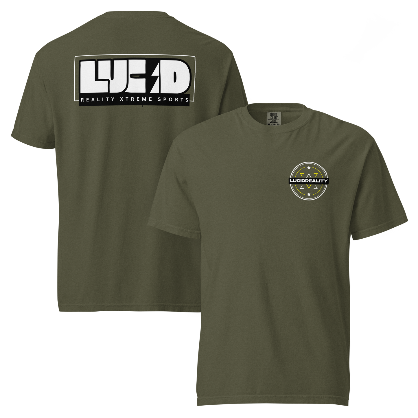 Lucid Reality Lucid Bolt Tee, lightning bolt back print, garment-dyed unisex t-shirt