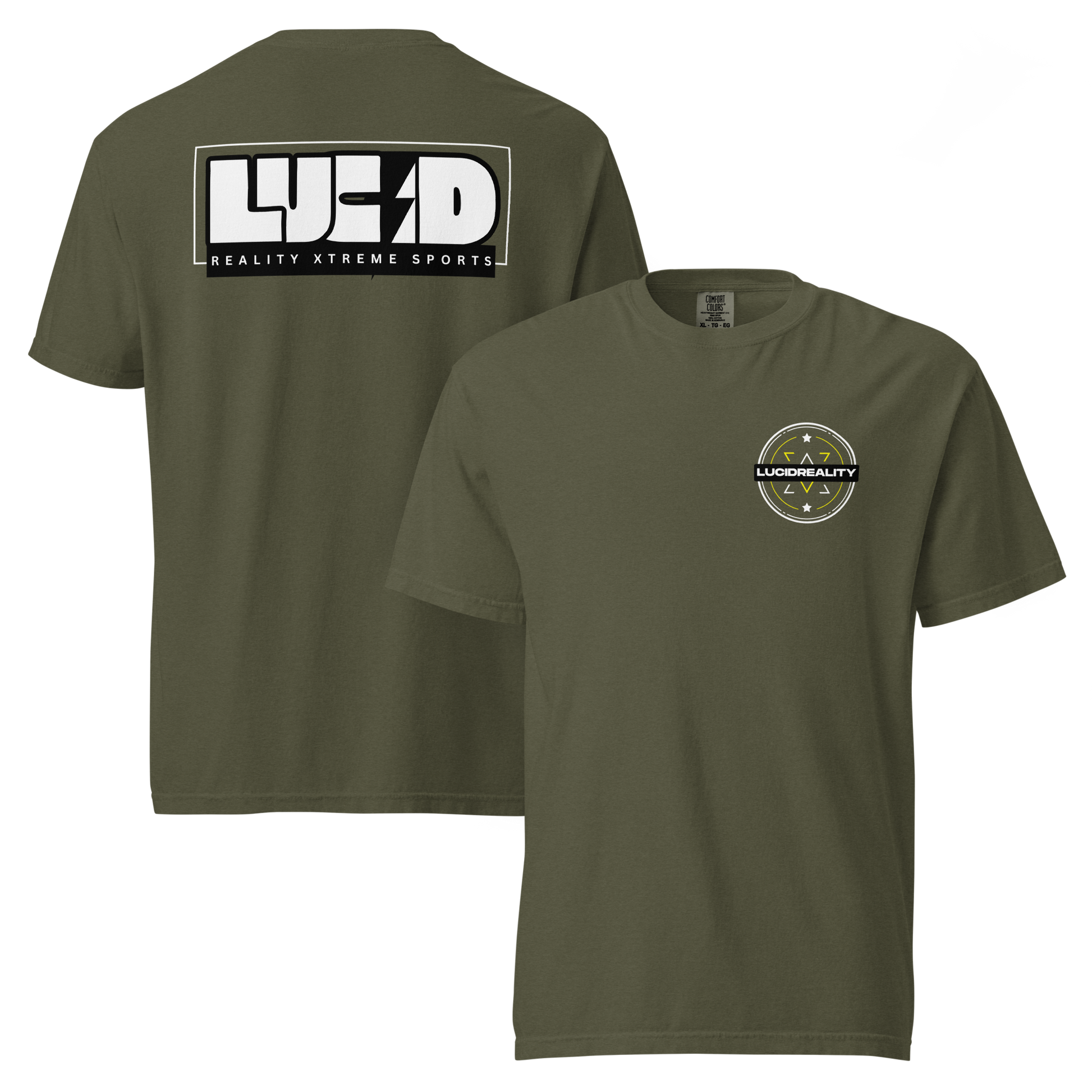 Lucid Reality Lucid Bolt Tee, lightning bolt back print, garment-dyed unisex t-shirt